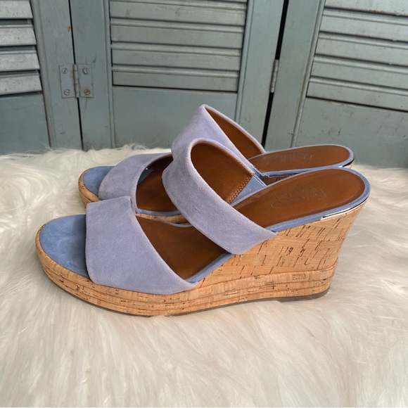 Franco Sarto Fiore Blue Platform Wedge Double Strap Suede Sandals Size 8-8.5 - Picture 4 of 8